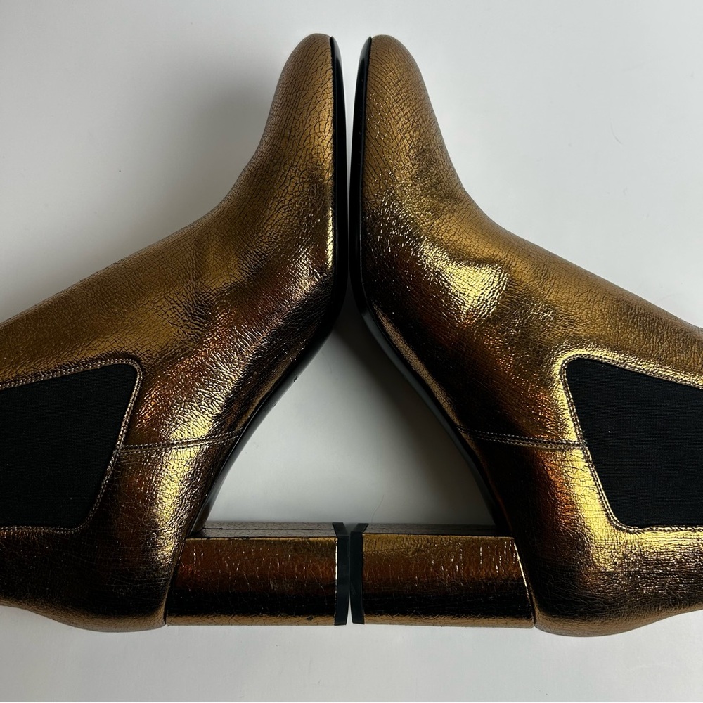 Saint Laurent Paris YSL Gold metallic leather Chelsea ankle boots size: 11 - Picture 8 of 11